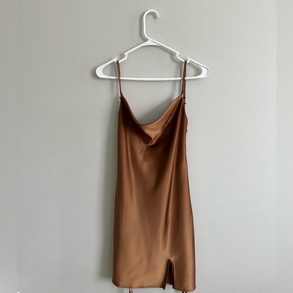 sexy coffee brown satin mini dress - Picture 2 of 4